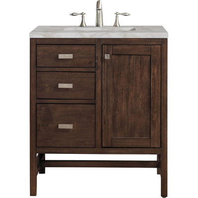 James Martin Addison 30 inch Single Vanity, Mid-Century Acacia w/ 3 CM Victorian Silver Quartz Top, 840108966965, E444-V30-MCA-3VSL