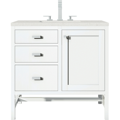 James Martin Addison 36 inch Single Vanity, Glossy White w/ 3 CM Lime Delight Quartz Top, 840108970092, E444-V36-GW-3LDL