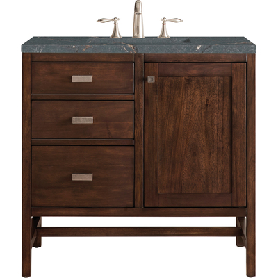 James Martin Addison 36 inch Single Vanity, Mid-Century Acacia w/ 3 CM Parisien Bleu Quartz Top, 840108968549, E444-V36-MCA-3PBL