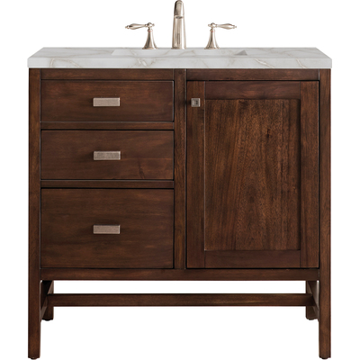 James Martin Addison 36 inch Single Vanity, Mid-Century Acacia w/ 3 CM Victorian Silver Quartz Top, 840108966989, E444-V36-MCA-3VSL