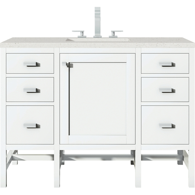 James Martin Addison 48 inch Single Vanity, Glossy White w/ 3 CM Lime Delight Quartz Top, 840108970115, E444-V48-GW-3LDL