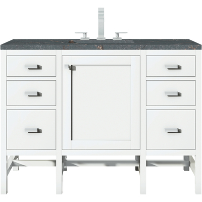 James Martin Addison 48 inch Single Vanity, Glossy White w/ 3 CM Parisien Bleu Quartz Top, 840108968556, E444-V48-GW-3PBL