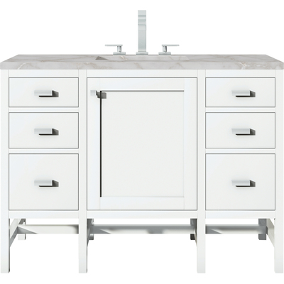 James Martin Addison 48 inch Single Vanity, Glossy White w/ 3 CM Victorian Silver Quartz Top, 840108966996, E444-V48-GW-3VSL