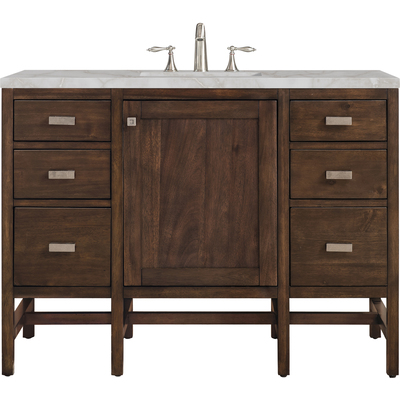 James Martin Addison 48 inch Single Vanity, Mid-Century Acacia w/ 3 CM Victorian Silver Quartz Top, 840108967009, E444-V48-MCA-3VSL