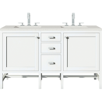 James Martin Addison 60 inch Double Vanity, Glossy White w/ 3 CM Lime Delight Quartz Top, 840108970139, E444-V60D-GW-3LDL