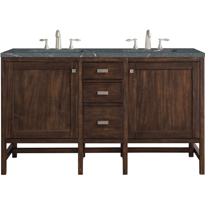 James Martin Addison 60 inch Double Vanity, Mid-Century Acacia w/ 3 CM Parisien Bleu Quartz Top, 840108968587, E444-V60D-MCA-3PBL