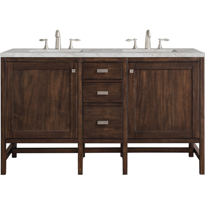 James Martin Addison 60 inch Double Vanity, Mid-Century Acacia w/ 3 CM Victorian Silver Quartz Top, 840108967023, E444-V60D-MCA-3VSL
