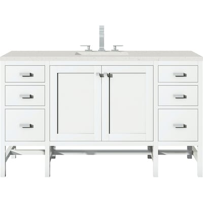 James Martin Addison 60 inch Single Vanity, Glossy White w/ 3 CM Lime Delight Quartz Top, 840108970153, E444-V60S-GW-3LDL