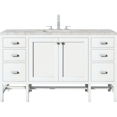 James Martin Addison 60 inch Single Vanity, Glossy White w/ 3 CM Victorian Silver Quartz Top, 840108967030, E444-V60S-GW-3VSL