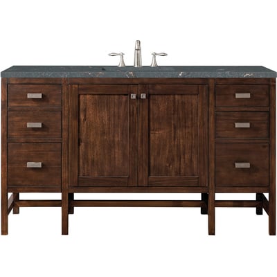 James Martin Addison 60 inch Single Vanity, Mid-Century Acacia w/ 3 CM Parisien Bleu Quartz Top, 840108968600, E444-V60S-MCA-3PBL