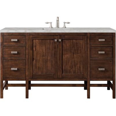 James Martin Addison 60 inch Single Vanity, Mid-Century Acacia w/ 3 CM Victorian Silver Quartz Top, 840108967047, E444-V60S-MCA-3VSL
