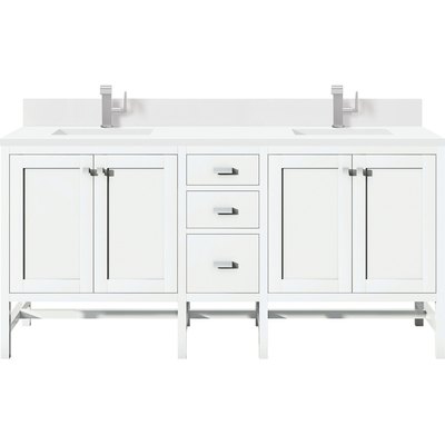 James Martin Addison 72 inch Double Vanity, Glossy White w/ Single Hole 3 CM White Zeus Quartz Top & Backsplash, 840108977282, E444-V72-GW-1WZ