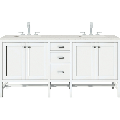 James Martin Addison 72 inch Double Vanity, Glossy White w/ 3 CM Lime Delight Quartz Top, 840108970177, E444-V72-GW-3LDL