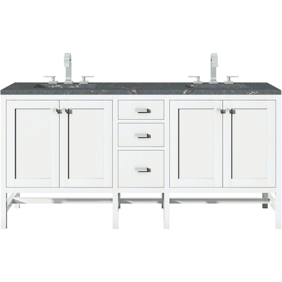 James Martin Addison 72 inch Double Vanity, Glossy White w/ 3 CM Parisien Bleu Quartz Top, 840108968617, E444-V72-GW-3PBL