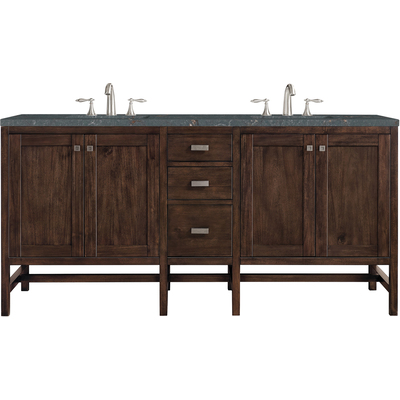 James Martin Addison 72 inch Double Vanity, Mid-Century Acacia w/ 3 CM Parisien Bleu Quartz Top, 840108968624, E444-V72-MCA-3PBL