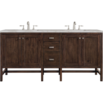 James Martin Addison 72 inch Double Vanity, Mid-Century Acacia w/ 3 CM Victorian Silver Quartz Top, 840108967061, E444-V72-MCA-3VSL