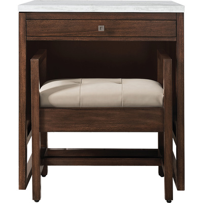 James Martin Athens 30 inch  Countertop  Unit (makeup counter), Mid Century Acacia w/ 3 CM Arctic Fall Solid Surface Top, 840108916151, E645-DU30-MCA-3AF