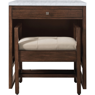 James Martin Athens 30 inch  Countertop  Unit (makeup counter), Mid Century Acacia w/ 3 CM Carrara Marble Top, 840108916168, E645-DU30-MCA-3CAR