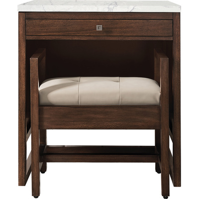 James Martin Athens 30 inch  Countertop  Unit (makeup counter), Mid Century Acacia w/ 3 CM Eternal Jasmine Pearl Quartz Top, 840108916137, E645-DU30-MCA-3EJP