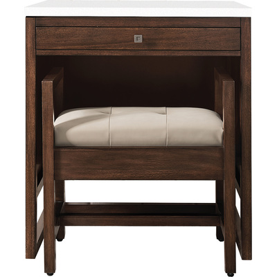 James Martin Athens 30 inch  Countertop  Unit (makeup counter), Mid Century Acacia w/ 3 CM White Zeus Quartz Top, 840108954450, E645-DU30-MCA-3WZ