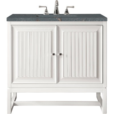 James Martin Athens 30 inch Single Vanity, Glossy White w/ 3 CM Parisien Bleu Quartz Top, 840108968631, E645-V30-GW-3PBL
