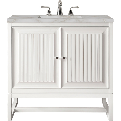 James Martin Athens 30 inch Single Vanity, Glossy White w/ 3 CM Victorian Silver Quartz Top, 840108967078, E645-V30-GW-3VSL