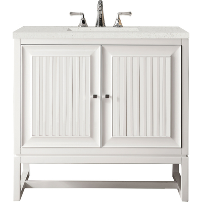 James Martin Athens 36 inch Single Vanity, Glossy White w/ 3 CM Lime Delight Quartz Top, 840108970214, E645-V36-GW-3LDL