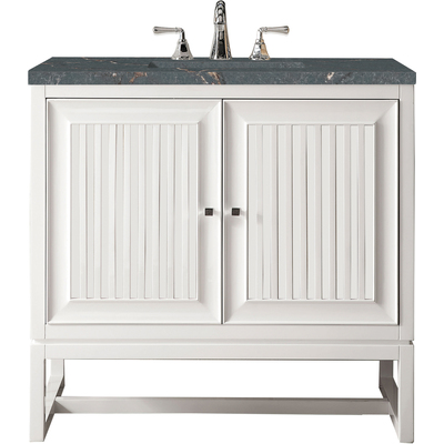 James Martin Athens 36 inch Single Vanity, Glossy White w/ 3 CM Parisien Bleu Quartz Top, 840108968655, E645-V36-GW-3PBL