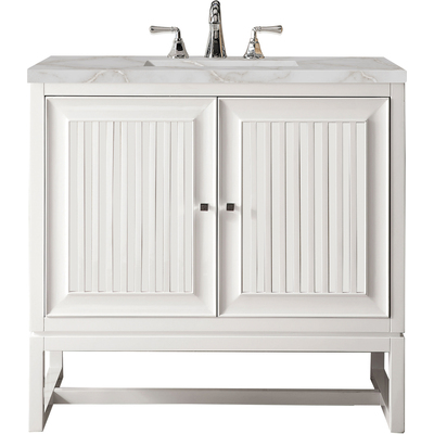 James Martin Athens 36 inch Single Vanity, Glossy White w/ 3 CM Victorian Silver Quartz Top, 840108967092, E645-V36-GW-3VSL