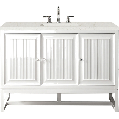 James Martin Athens 48 inch Single Vanity, Glossy White w/ 3 CM Lime Delight Quartz Top, 840108970238, E645-V48-GW-3LDL