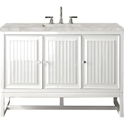 James Martin Athens 48 inch Single Vanity, Glossy White w/ 3 CM Victorian Silver Quartz Top, 840108967115, E645-V48-GW-3VSL