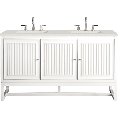 James Martin Athens 60 inch Double Vanity, Glossy White w/ 3 CM Lime Delight Quartz Top, 840108970252, E645-V60D-GW-3LDL