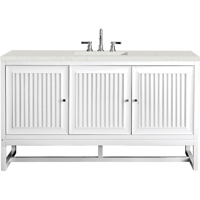 James Martin Athens 60 inch Single Vanity, Glossy White w/ 3 CM Lime Delight Quartz Top, 840108970276, E645-V60S-GW-3LDL
