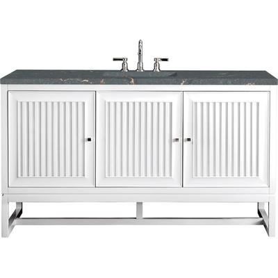 James Martin Athens 60 inch Single Vanity, Glossy White w/ 3 CM Parisien Bleu Quartz Top, 840108968716, E645-V60S-GW-3PBL