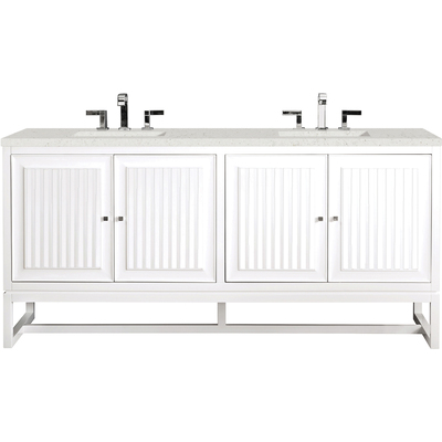 James Martin Athens 72 inch Double Vanity, Glossy White w/ 3 CM Lime Delight Quartz Top, 840108970290, E645-V72-GW-3LDL