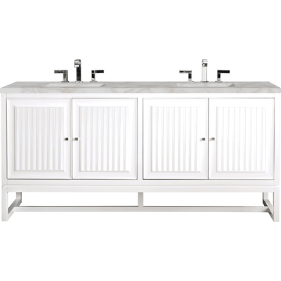 James Martin Athens 72 inch Double Vanity, Glossy White w/ 3 CM Victorian Silver Quartz Top, 840108967177, E645-V72-GW-3VSL