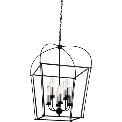 Kalco Sutter 24 Inch Outdoor Pendant in Smooth Matte Black with Clear Threaded Cylinder 409353BM