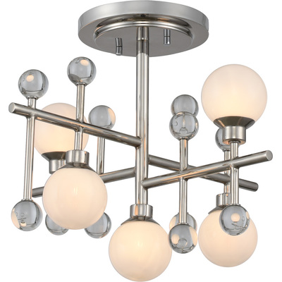 Kalco Mercer 5 Light Semi Flush in Polished Nickel with White Frosted Interior Globe 508640PN