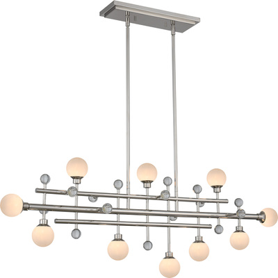 Kalco Mercer 10 Light Island in Polished Nickel with White Frosted Interior Globe 508660PN