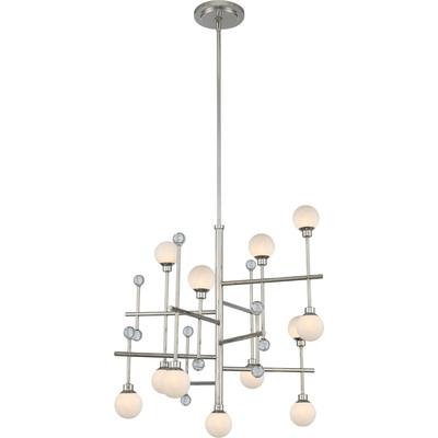 Kalco Mercer 12 Light Chandelier in Polished Nickel with White Frosted Interior Globe 508670PN