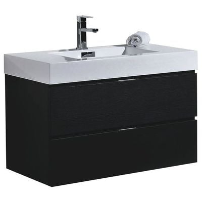 KubeBath Bathroom Vanities, 30-40, Modern, Black, Wall Mount Vanities, With Top and Sink, 0707568640005, BSL36-BK