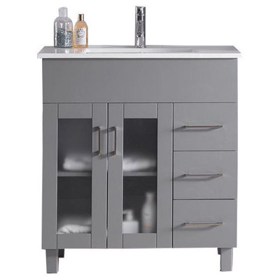 Laviva Nova 32 - Grey Bathroom Vanity Cabinet With Ceramic Basin Counter 31321529-32G-CB