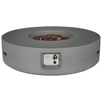 Lexora Brillare Outdoor Round Light Grey Gas Fire Pit table with Round Steel Burner Kit, Electronic Ignition and Auto Safety Shut-Off LB107042RJ00000