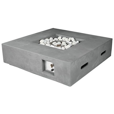 Lexora Brenta Outdoor Square Light Grey Gas Fire Pit table with Round Steel Burner Kit, Electronic Ignition and Auto Safety Shut-Off LB107042SJ00000