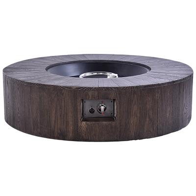 Lexora Gambara Outdoor Round Wood Textured Gas Fire Pit table with Round Steel Burner Kit, Electronic Ignition and Auto Safety Shut-Off LG107042RL00000