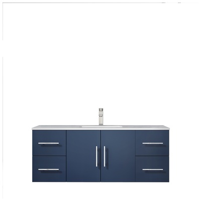 Lexora 48 inch Navy Blue Single Bathroom Vanity with White Carrara Marble Top with White Ceramic Square Undermount Sink and no Mirror LG192248DEDS000