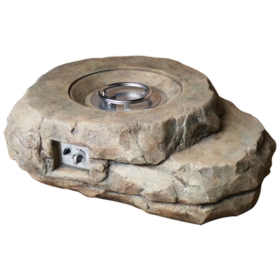 Lexora Kivi Outdoor Rock Textured Gas Fire Pit table with Round Steel Burner Kit, Electronic Ignition and Auto Safety Shut-Off LK124049UM00000