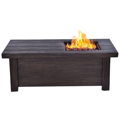 Lexora Melardo Outdoor Rectangular Wood Textured Gas Fire Pit table with Round Steel Burner Kit, Electronic Ignition and Auto Safety Shut-Off LM120047TB00000