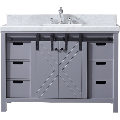 Lexora 48 inch Dark Grey Single Bathroom Vanity with White Carrara Marble Top with White Ceramic Square Undermount Sink and no Mirror LM342248SBBS000