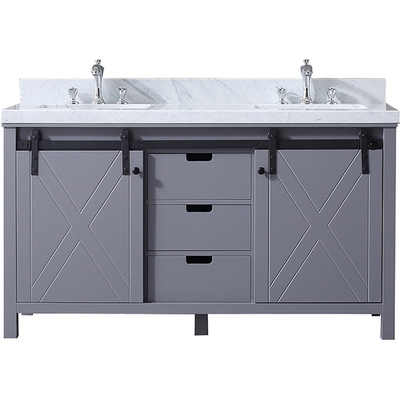 Lexora 60 inch Dark Grey Double Bathroom Vanity with White Carrara Marble Top with White Ceramic Square Undermount Sinks and no Mirror LM342260DBBS000
